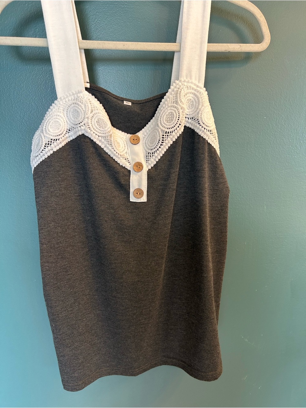 Women's Lace-Trim Henley Tank Top - White & Charcoal